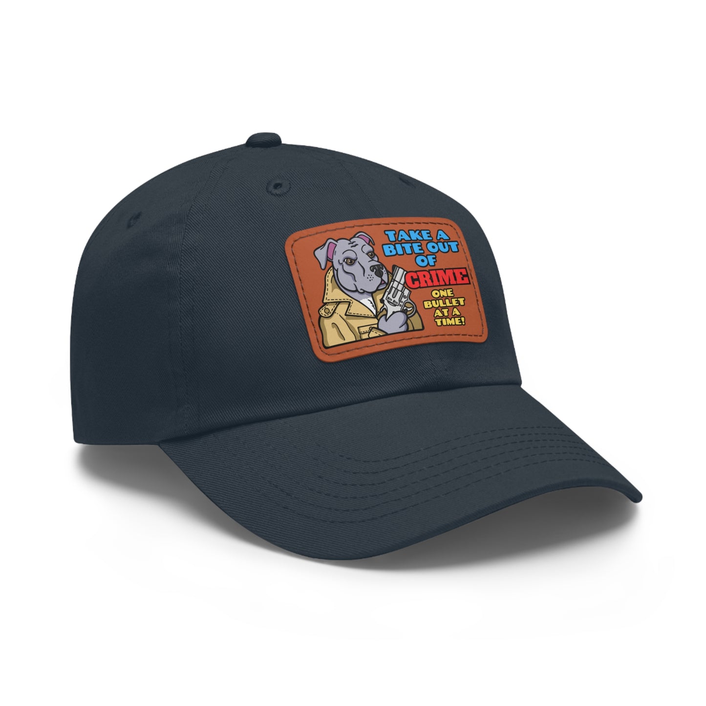 Bite Out of Crime! Dad Hat with Leather Patch (Rectangle)