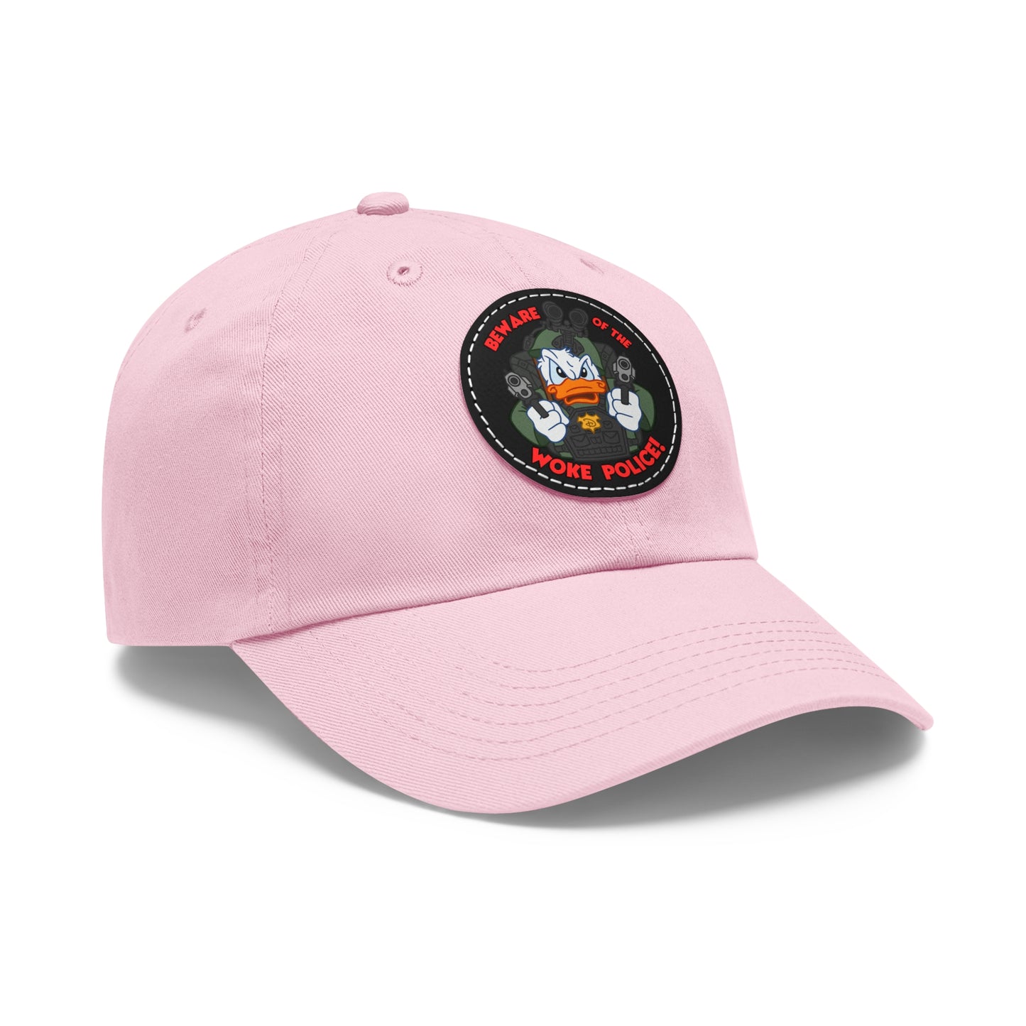 Beware of the Woke Police! Dad Hat with Leather Patch (Round)