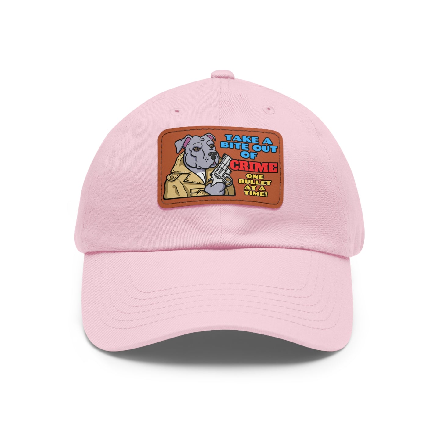 Bite Out of Crime! Dad Hat with Leather Patch (Rectangle)