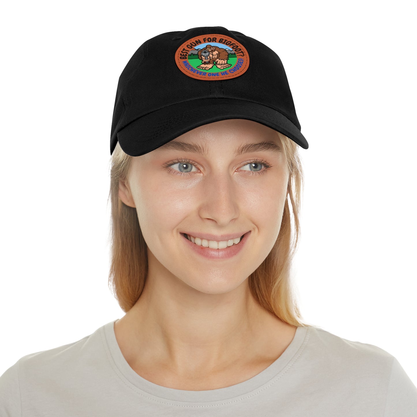 Best Gun for Bigfoot? Dad Hat with Leather Patch (Round)