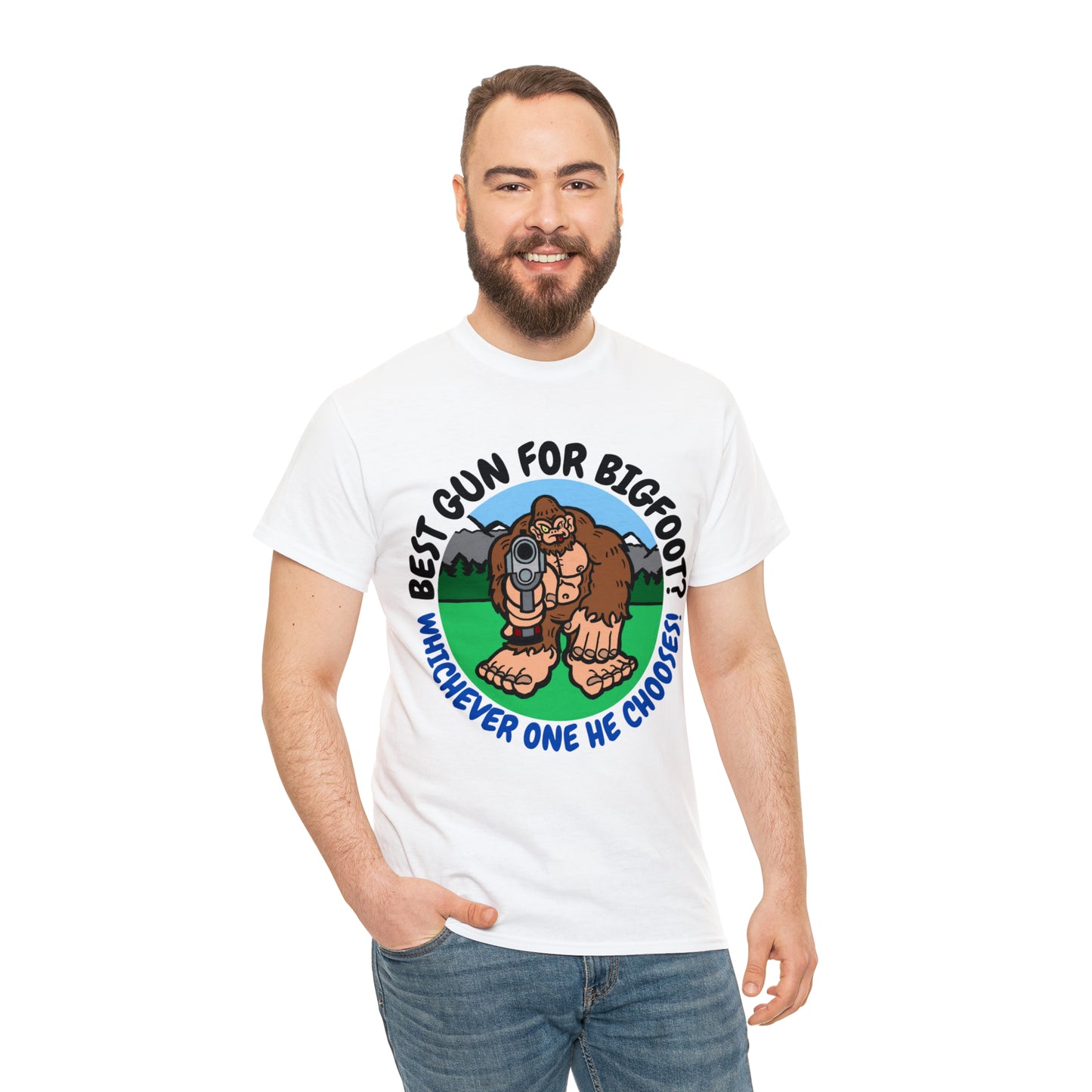 Best Gun for Bigfoot Unisex Heavy Cotton Tee