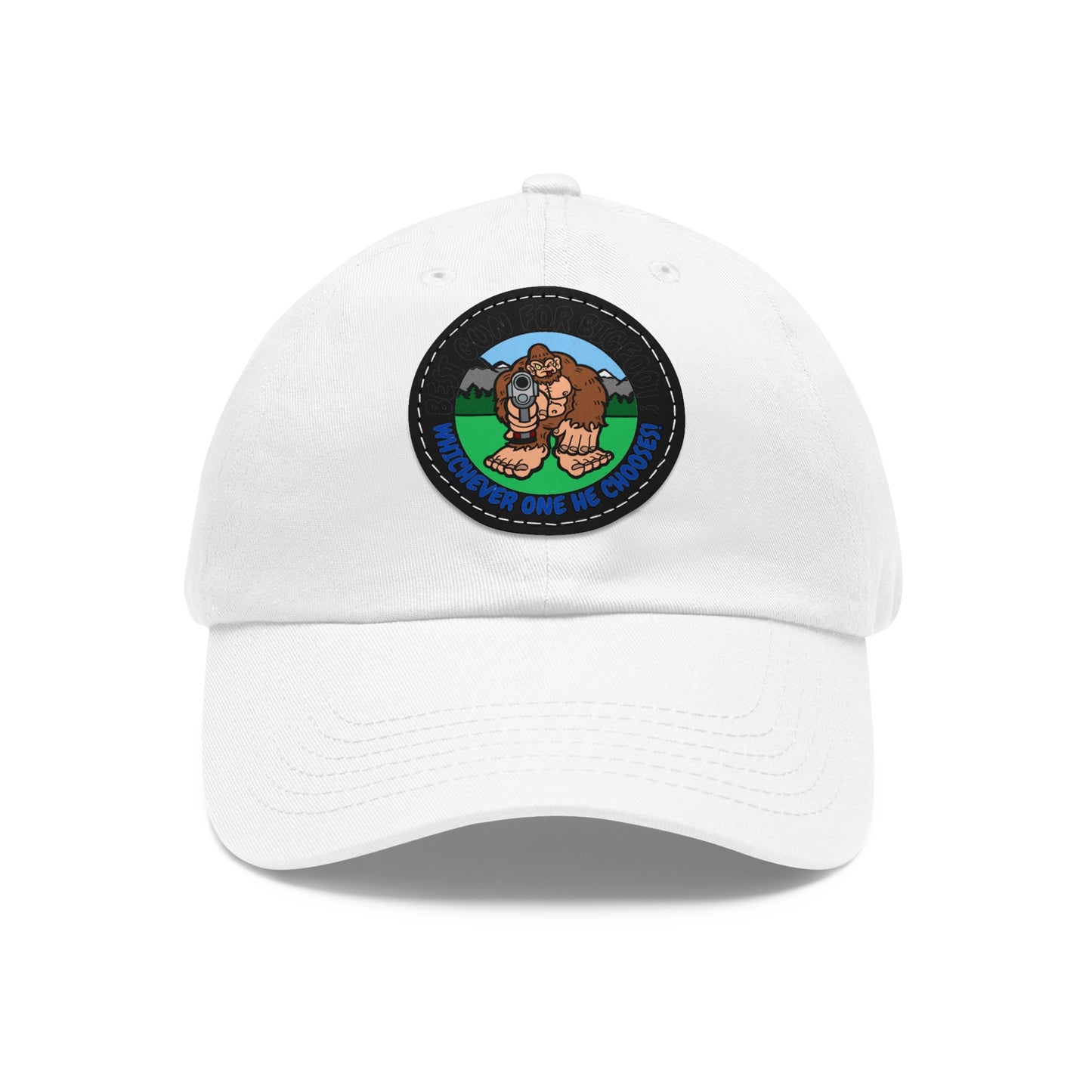 Best Gun for Bigfoot? Dad Hat with Leather Patch (Round)