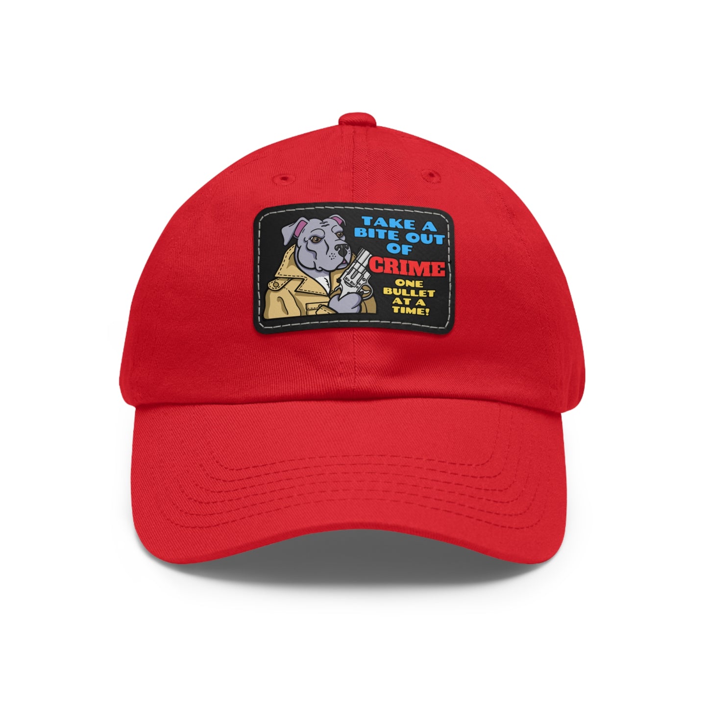 Bite Out of Crime! Dad Hat with Leather Patch (Rectangle)