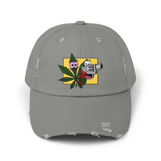 Weed & Guns! Unisex Distressed Cap