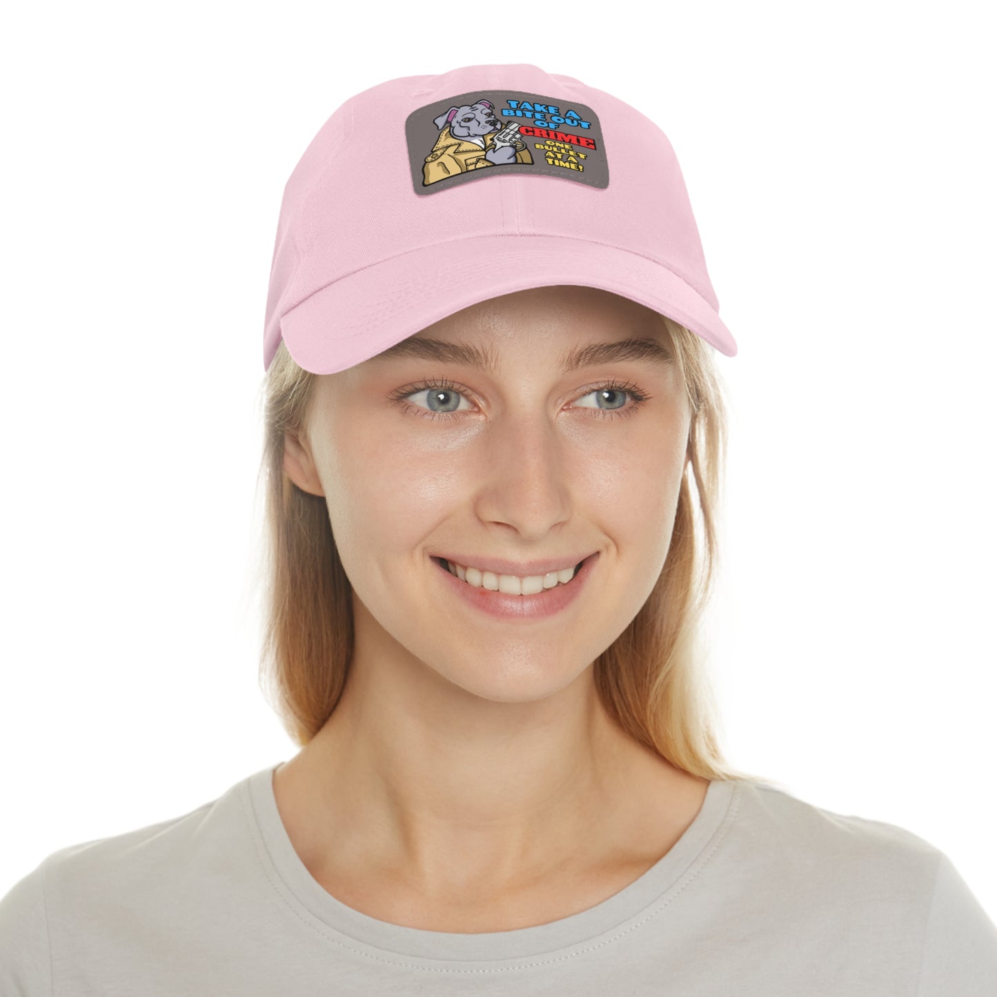 Bite Out of Crime! Dad Hat with Leather Patch (Rectangle)