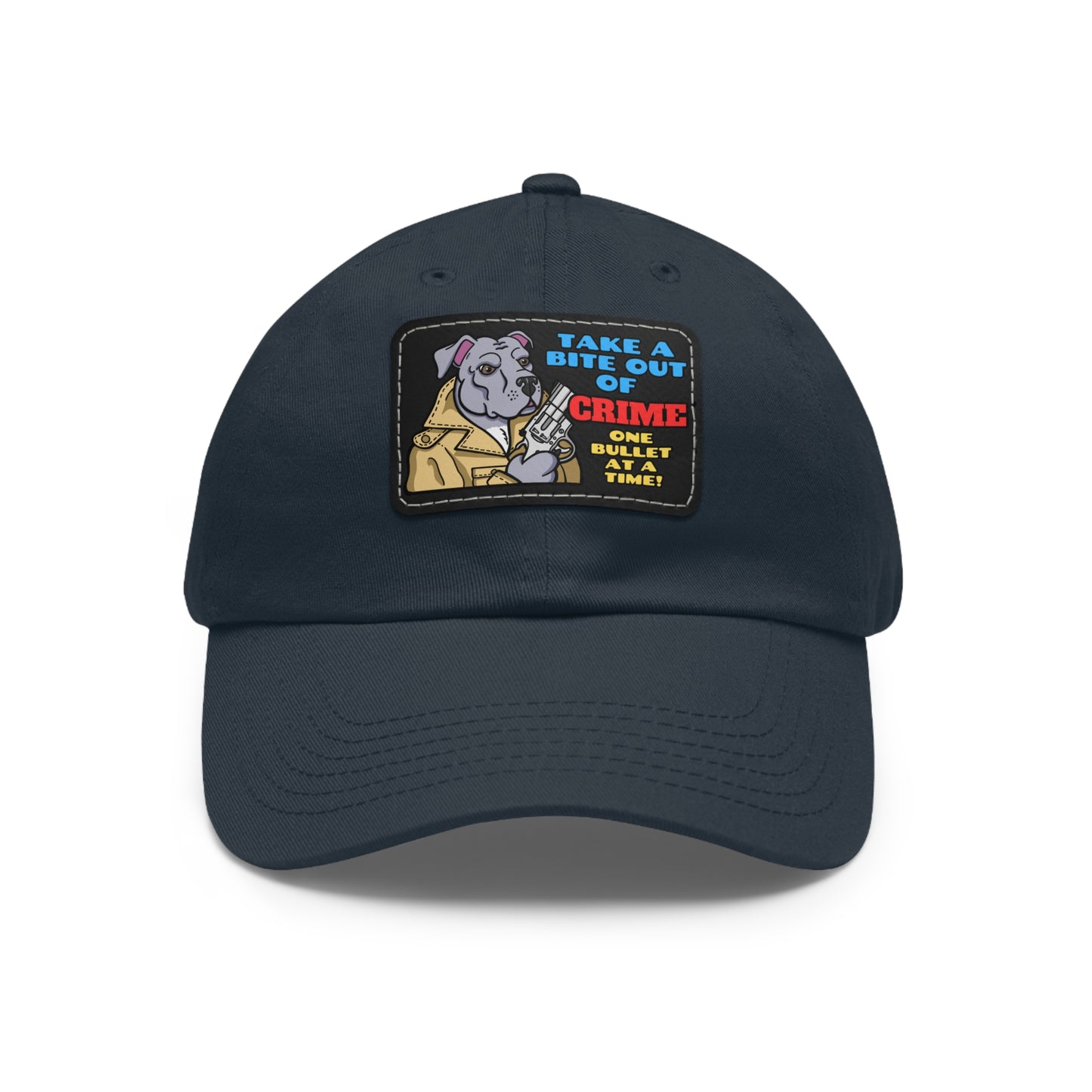 Bite Out of Crime! Dad Hat with Leather Patch (Rectangle)