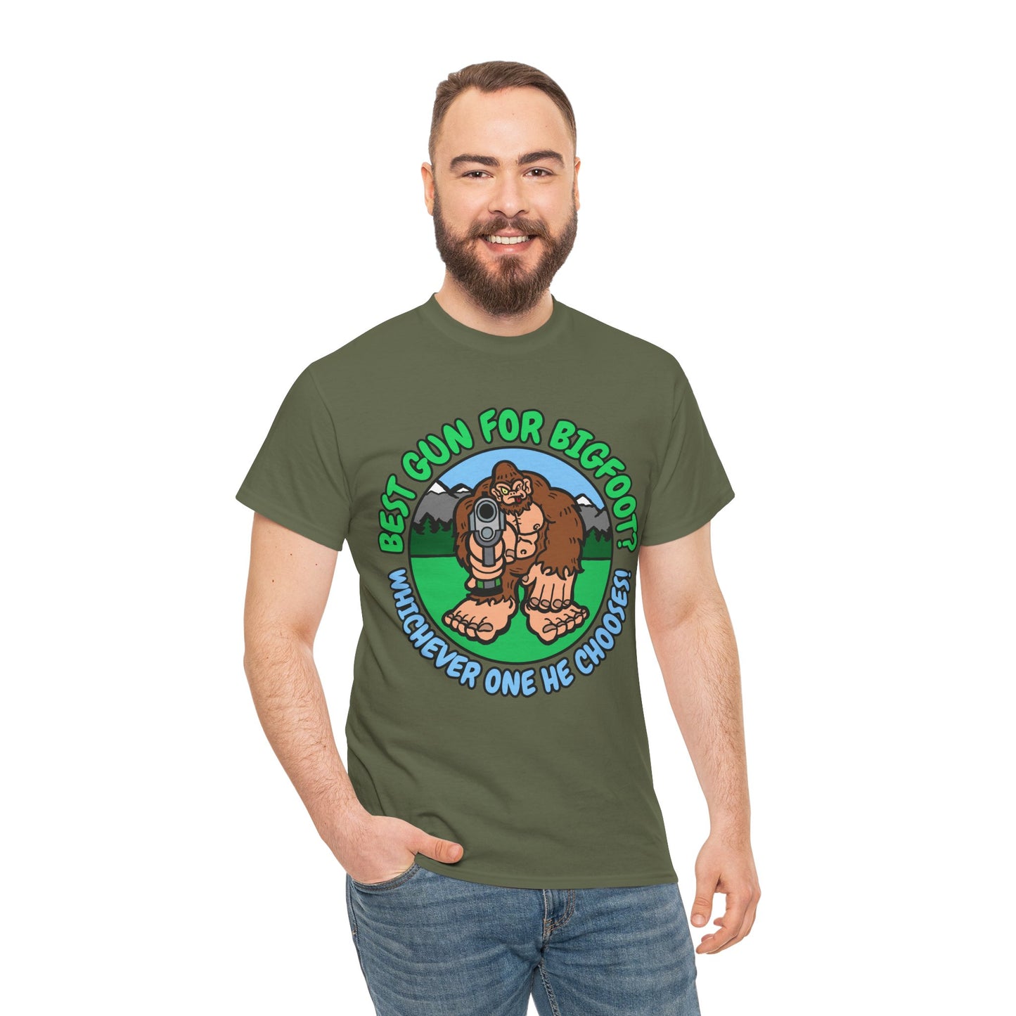 Best Gun for Bigfoot! Unisex Heavy Cotton Tee