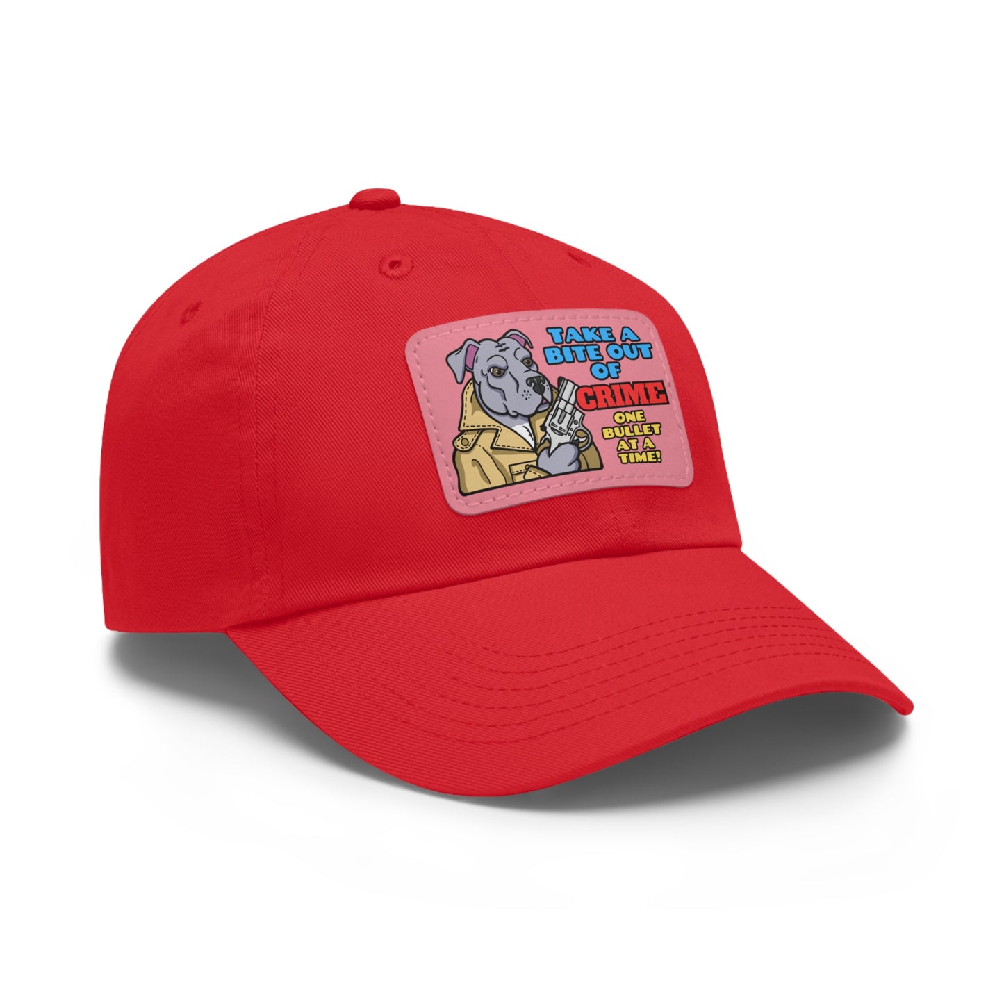 Bite Out of Crime! Dad Hat with Leather Patch (Rectangle)