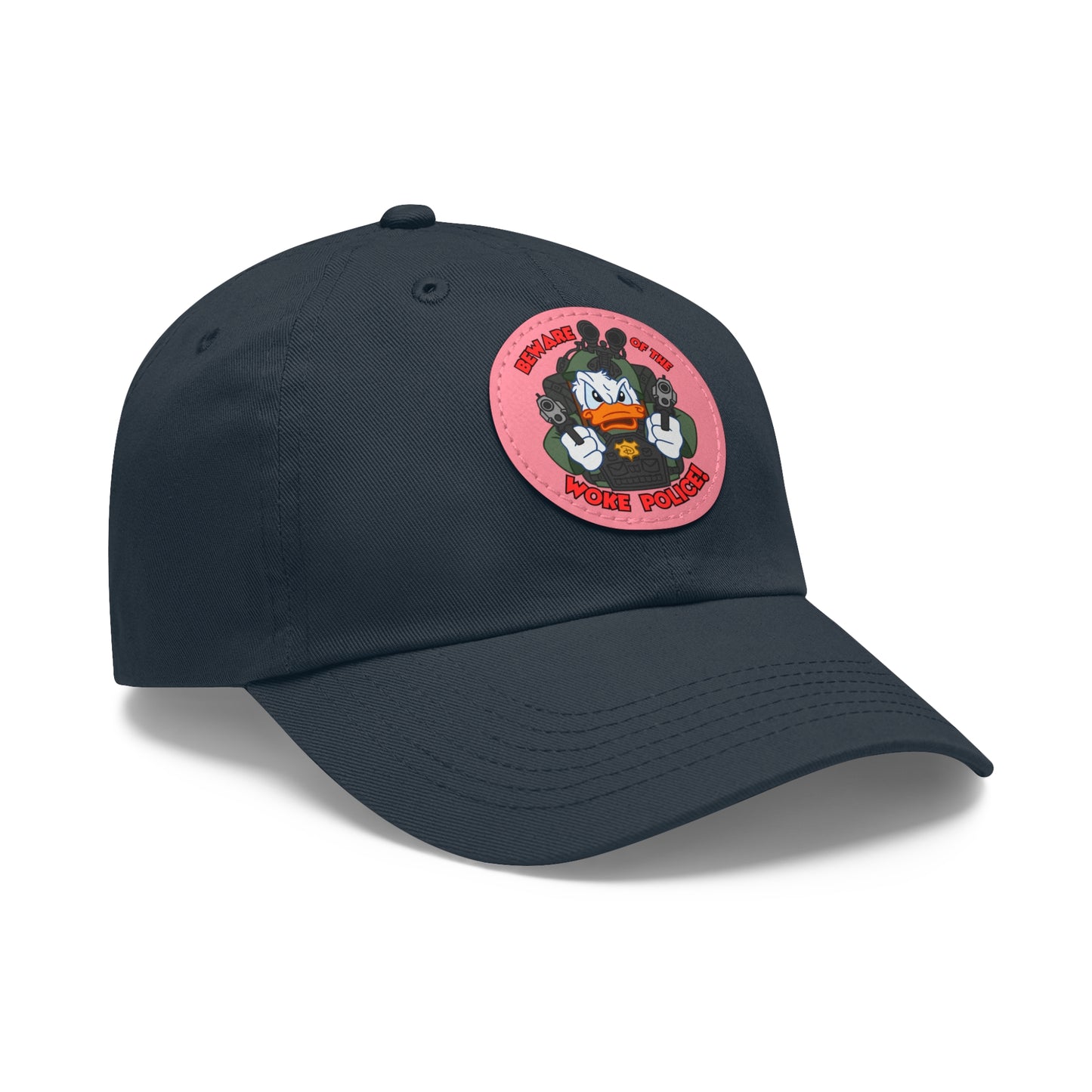 Beware of the Woke Police! Dad Hat with Leather Patch (Round)