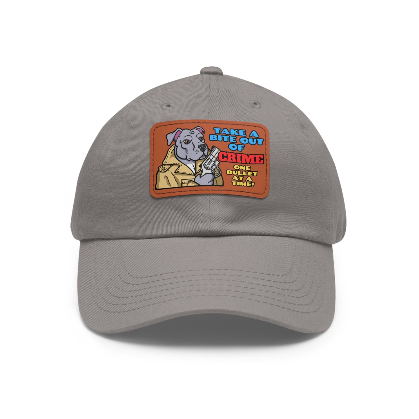 Bite Out of Crime! Dad Hat with Leather Patch (Rectangle)