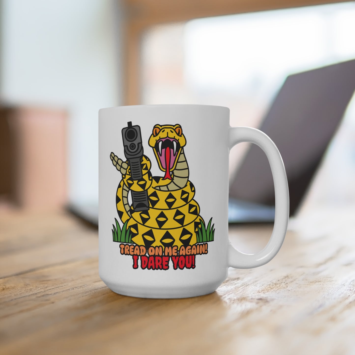 Funny Gadsden Flag Mug - 'Tread On Me Again! I Dare You!' 15oz