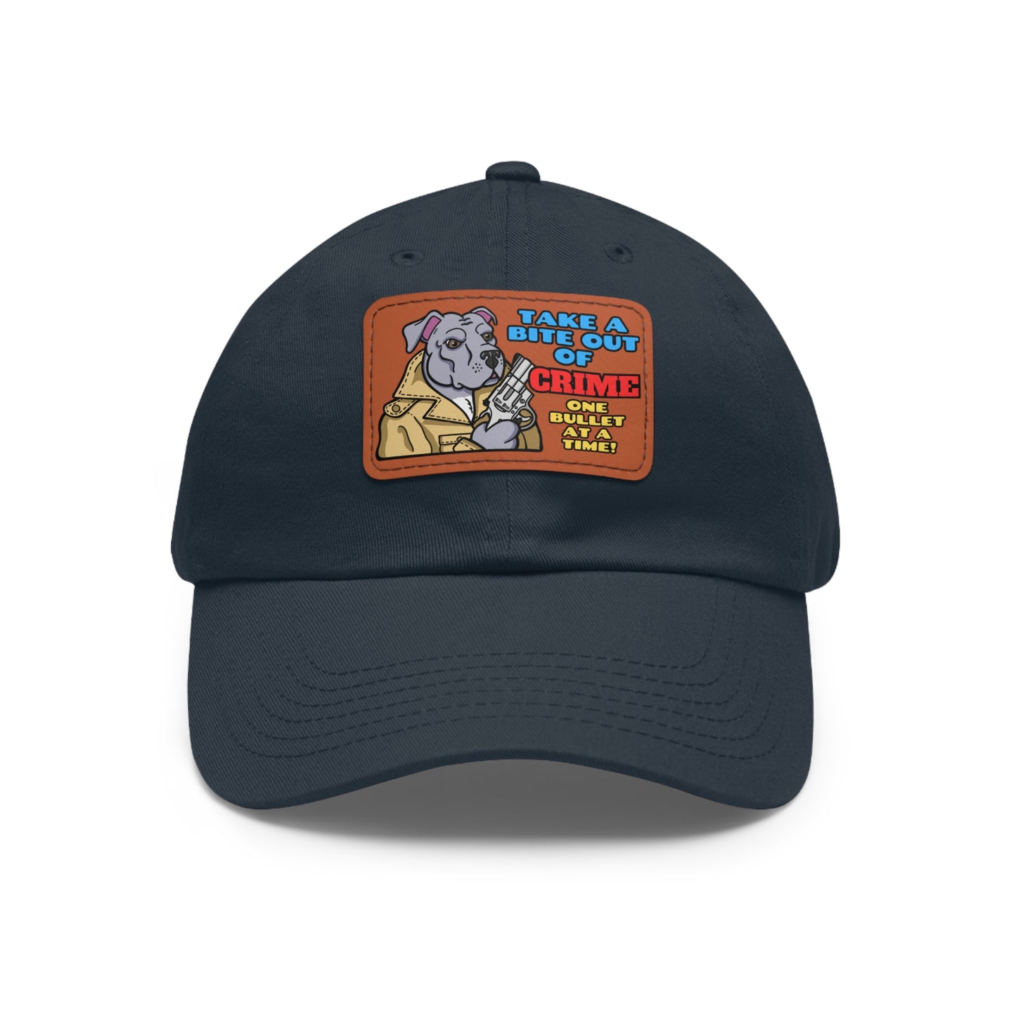 Bite Out of Crime! Dad Hat with Leather Patch (Rectangle)