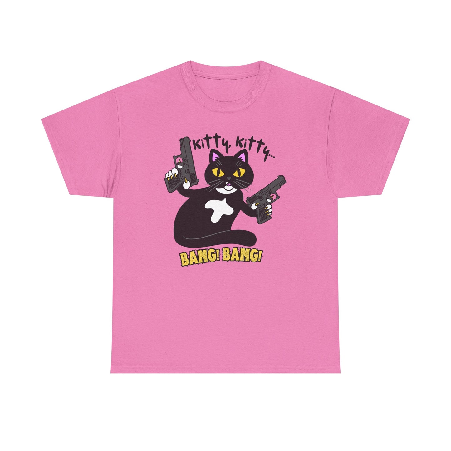 Funny Kitty Cat Graphic Tee - BANG! BANG! Unisex Heavy Cotton Tee (Tuxedo Cat)