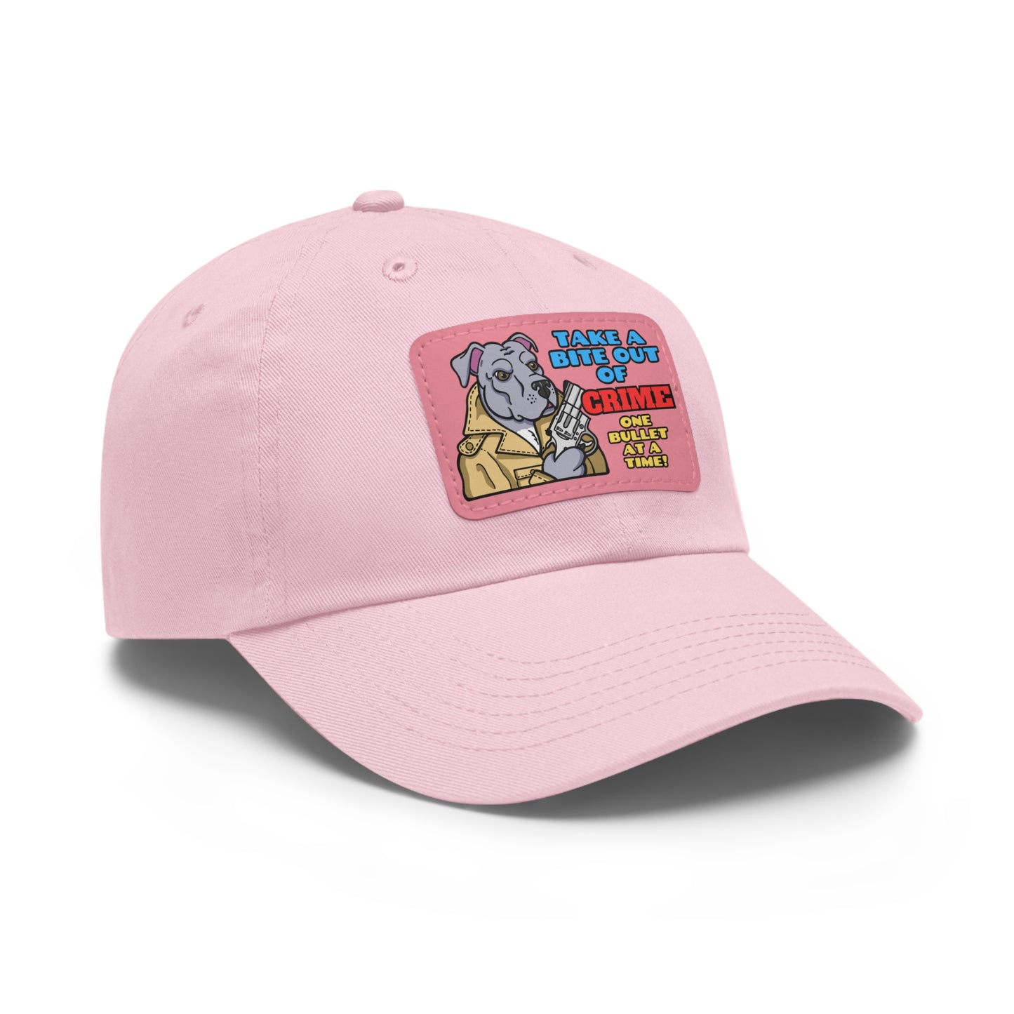 Bite Out of Crime! Dad Hat with Leather Patch (Rectangle)