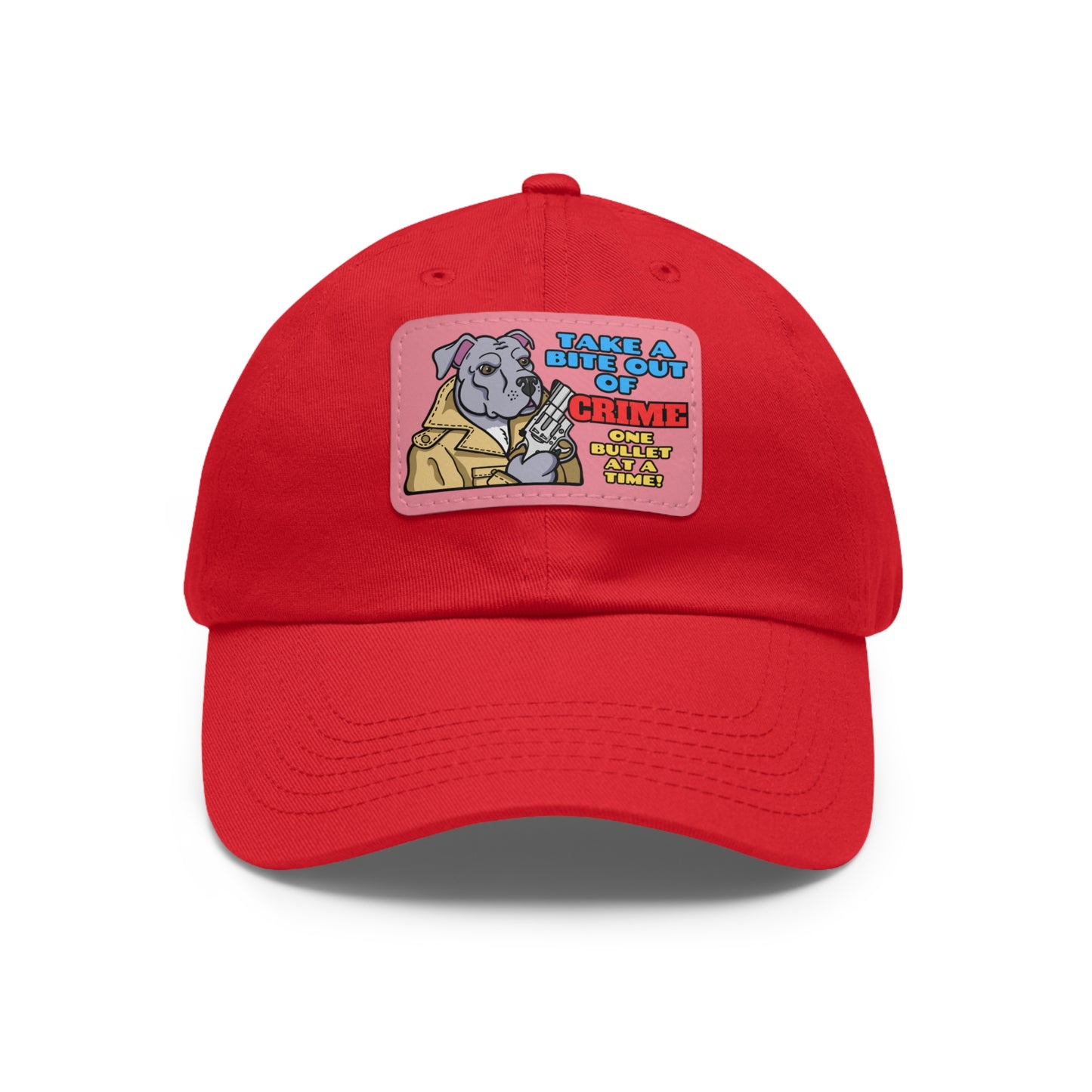 Bite Out of Crime! Dad Hat with Leather Patch (Rectangle)