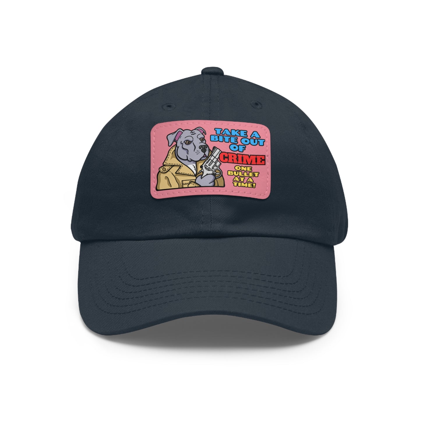 Bite Out of Crime! Dad Hat with Leather Patch (Rectangle)