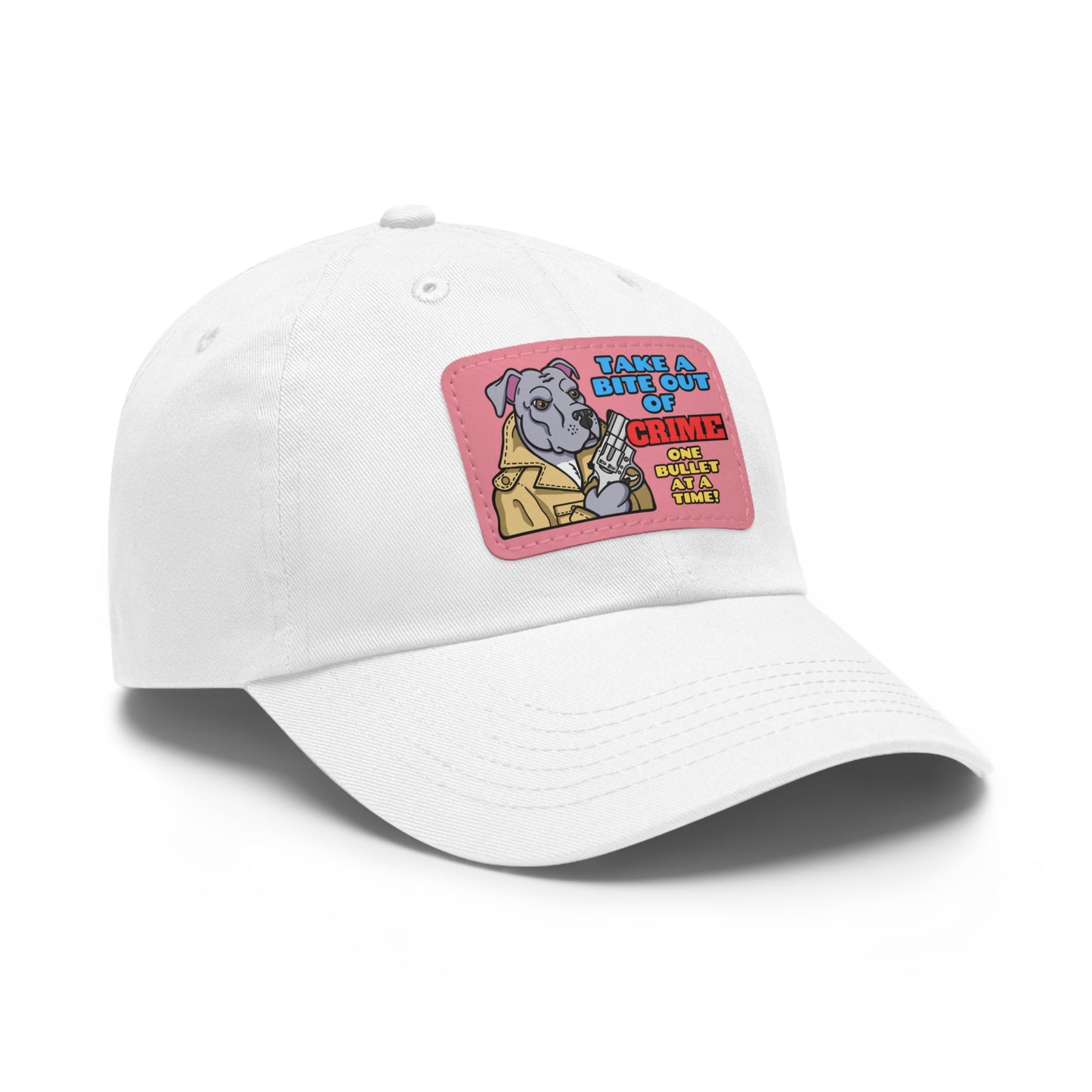 Bite Out of Crime! Dad Hat with Leather Patch (Rectangle)