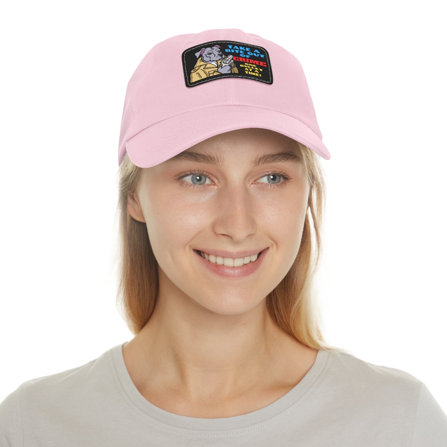 Bite Out of Crime! Dad Hat with Leather Patch (Rectangle)