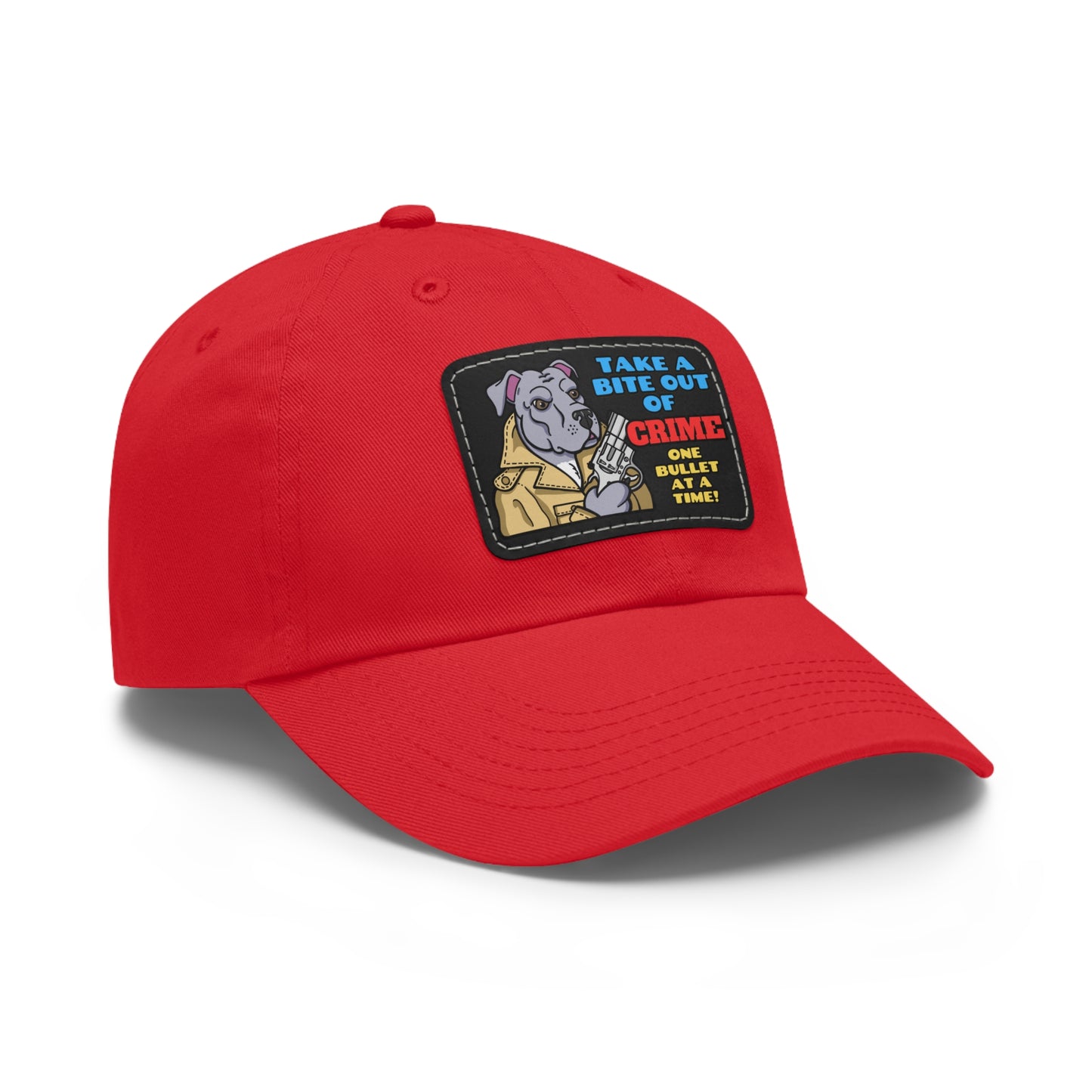 Bite Out of Crime! Dad Hat with Leather Patch (Rectangle)