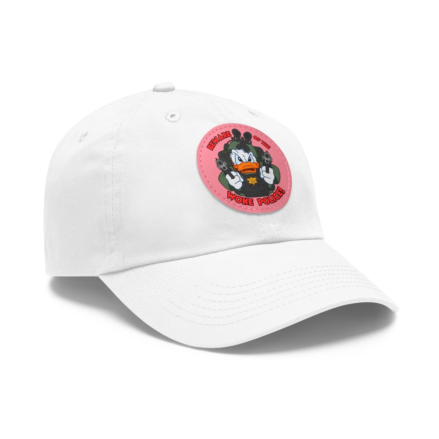 Beware of the Woke Police! Dad Hat with Leather Patch (Round)