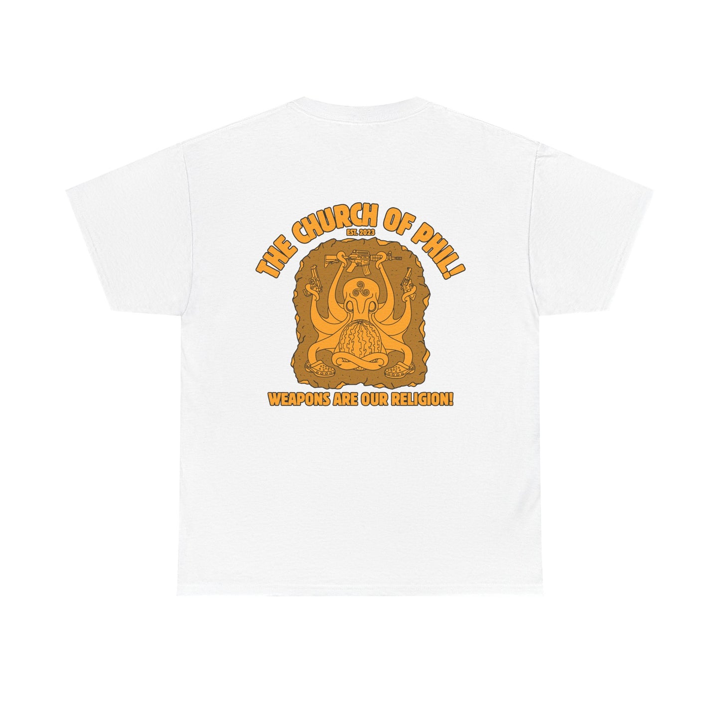 Weapons Are our Religion! Unisex Heavy cotton Tee (Back Side Print)