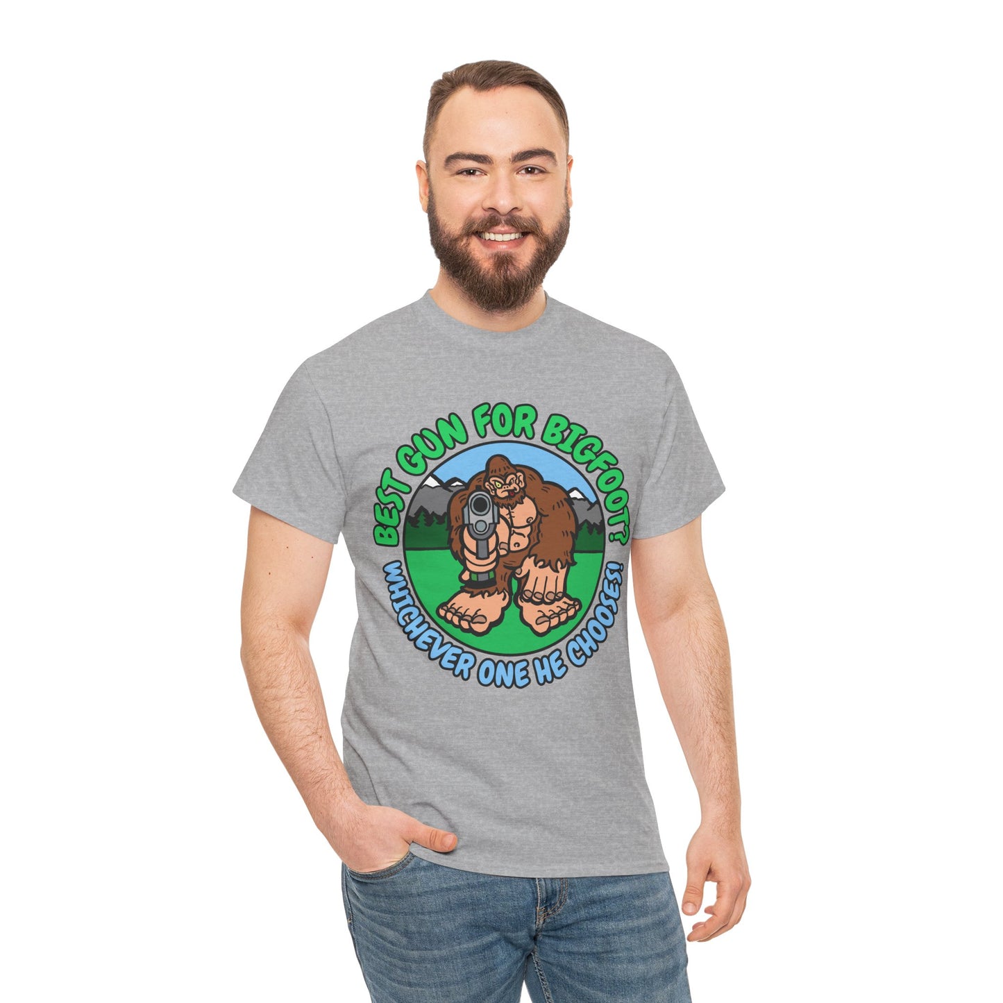 Best Gun for Bigfoot! Unisex Heavy Cotton Tee
