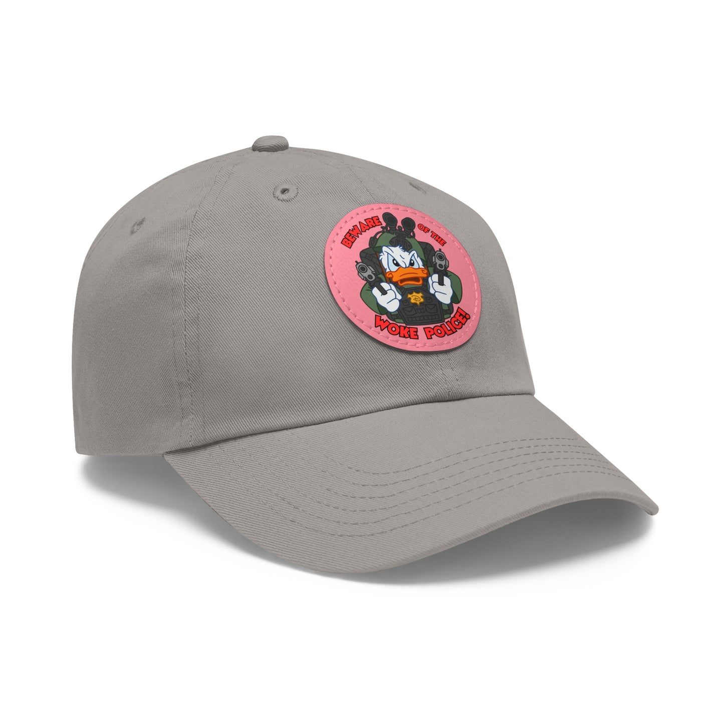 Beware of the Woke Police! Dad Hat with Leather Patch (Round)